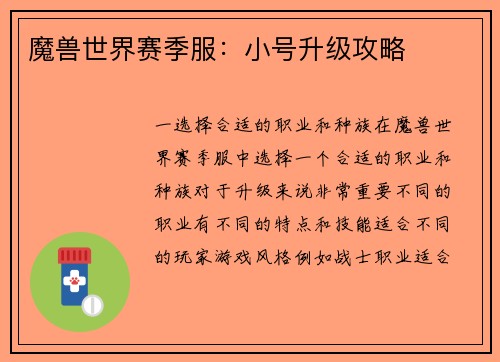 魔兽世界赛季服：小号升级攻略